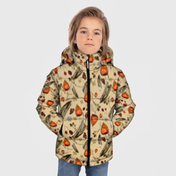 Зимняя куртка для мальчиков 3D Перья и физалис beige - фото 2