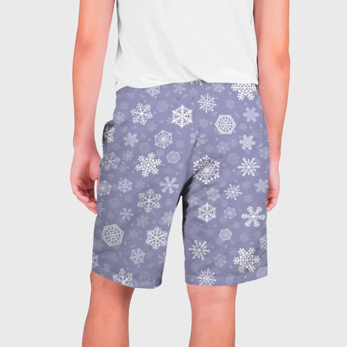 Мужские шорты 3D с принтом Снежинки на васильковом, вид сзади #1