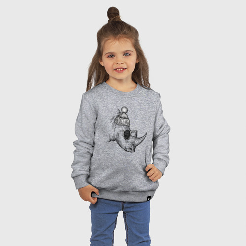 Детский свитшот хлопок с принтом Носорог модный, фото на моделе #1