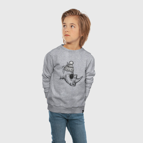 Детский свитшот хлопок с принтом Носорог модный, вид сбоку #3