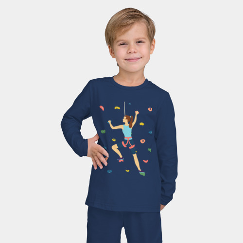 Детская пижама с лонгсливом хлопок Скалолазка лезет по скалодрому, цвет темно-синий - фото 3