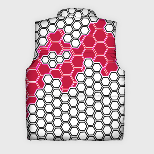 Мужской жилет утепленный 3D с принтом Красная энерго-броня из шестиугольников, вид сзади #1