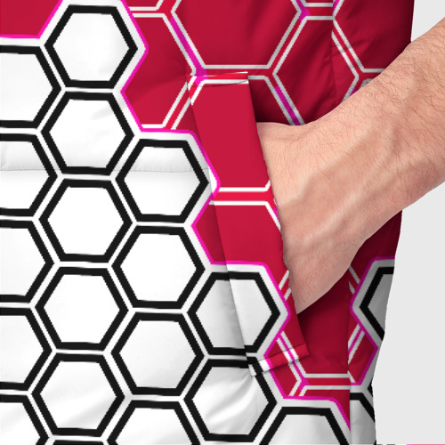 Мужской жилет утепленный 3D с принтом Красная энерго-броня из шестиугольников, фото #4