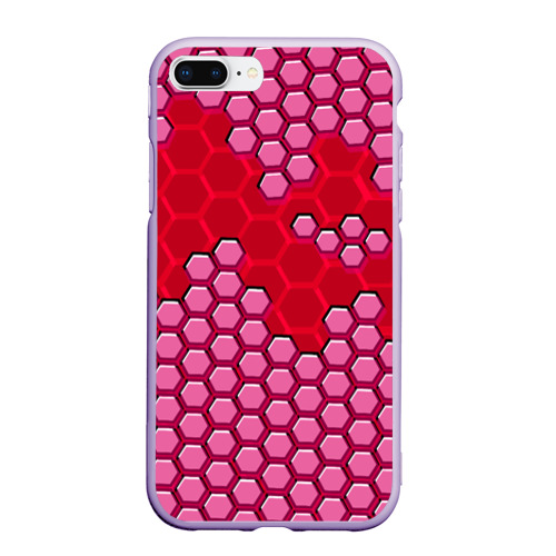Чехол для iPhone 7Plus/8 Plus матовый с принтом Красная энерго-броня из шестиугольников, вид спереди #2