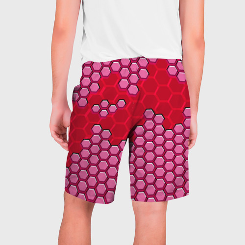 Мужские шорты 3D с принтом Красная энерго-броня из шестиугольников, вид сзади #1