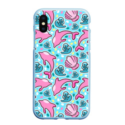 Чехол для iPhone XS Max матовый Летний узор с розовыми дельфинами