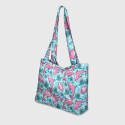 Пляжная сумка 3D Летний узор с розовыми дельфинами - фото 2