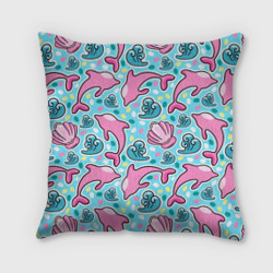 Подушка 3D Летний узор с розовыми дельфинами