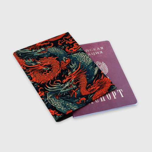 Обложка для паспорта матовая кожа Красный и серый дракон - фото 3