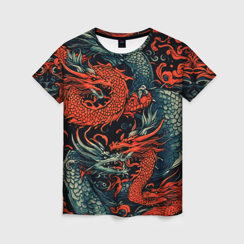 Женская футболка 3D Красный и серый дракон, цвет 3D печать