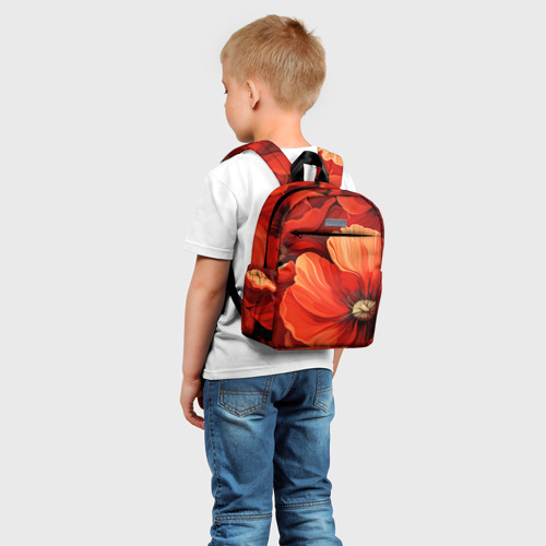 Детский рюкзак 3D с принтом Крупные красные маки, фото на моделе #1