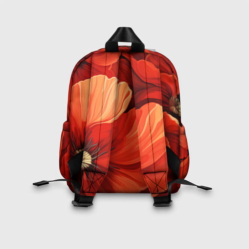 Детский рюкзак 3D с принтом Крупные красные маки, вид сзади #2