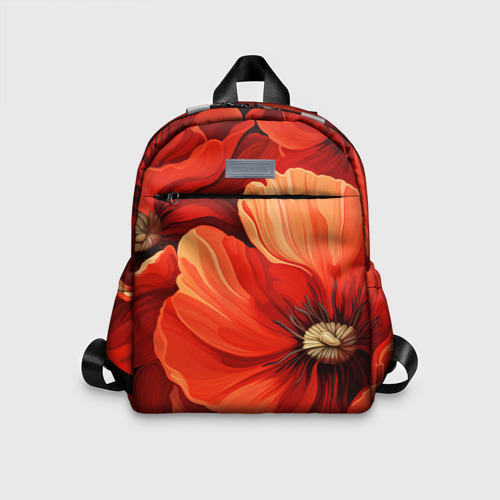 Детский рюкзак 3D с принтом Крупные красные маки, вид спереди #2