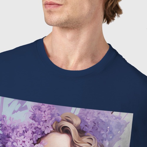 Мужская футболка хлопок Блондинка и сирень, цвет темно-синий - фото 6