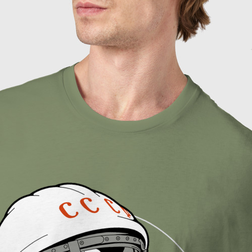 Мужская футболка хлопок Юрий Гагарин - первый космонавт, цвет авокадо - фото 6