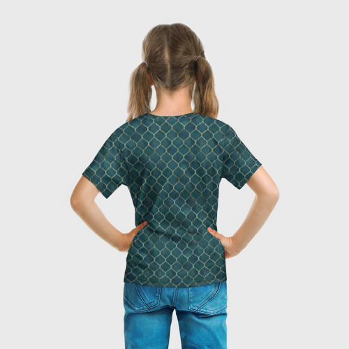 Детская футболка 3D Золотой узор на бирюзовом фоне, цвет 3D печать - фото 6