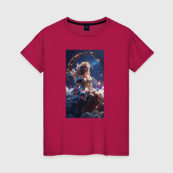 Аниме девушка ангел на облаке – Женская футболка хлопок с принтом купить