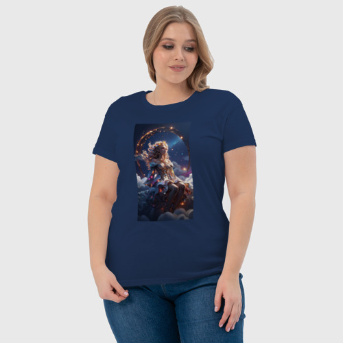 Женская футболка хлопок Аниме девушка ангел на облаке, цвет темно-синий - фото 6
