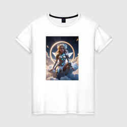 Девушка ангел в облаках – Женская футболка хлопок с принтом купить со скидкой в -20%