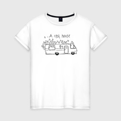 Женская футболка хлопок Горящий дом на колесах