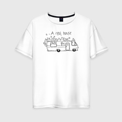 Женская футболка хлопок Oversize Горящий дом на колесах