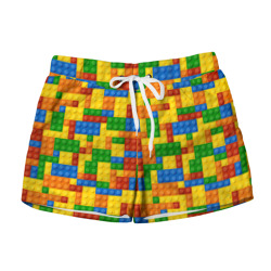 Лего - разноцветная стена – Женские шорты 3D с принтом купить