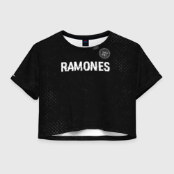 Женская футболка Crop-top 3D Ramones glitch на темном фоне посередине