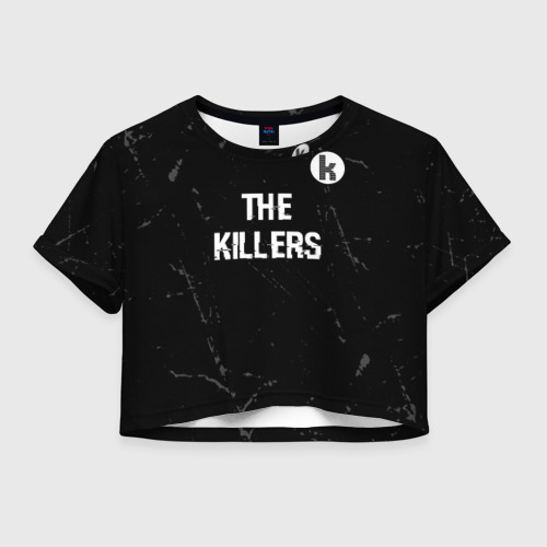 Женская футболка Crop-top 3D The Killers glitch на темном фоне посередине, цвет 3D печать