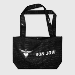 Пляжная сумка 3D Bon Jovi glitch на темном фоне по-горизонтали