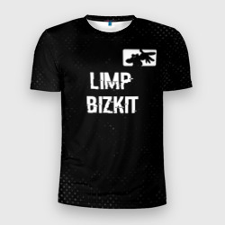 Мужская футболка 3D Slim Limp Bizkit glitch на темном фоне посередине