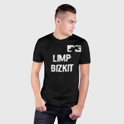 Мужская футболка 3D Slim Limp Bizkit glitch на темном фоне посередине - фото 2