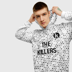 Толстовка с принтом The Killers glitch на светлом фоне посередине для мужчины, вид на модели спереди №3. Цвет основы: белый