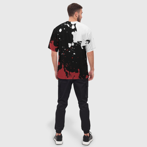 Мужская футболка oversize 3D Umbrella Security на спортивном красно бело чёрном , цвет 3D печать - фото 4
