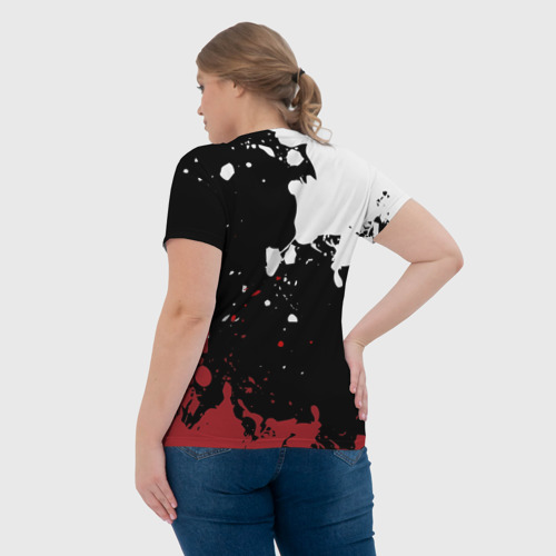 Женская футболка 3D с принтом Umbrella Security на спортивном красно бело чёрном, вид сзади #2