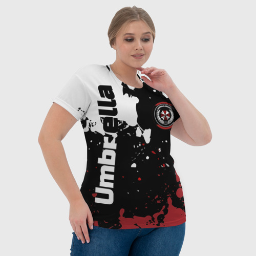 Женская футболка 3D с принтом Umbrella Security на спортивном красно бело чёрном, фото #4
