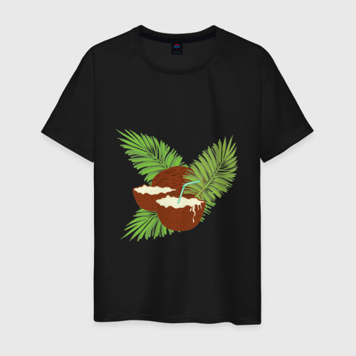 Мужская футболка хлопок с принтом Кокосы и листья, вид спереди #2
