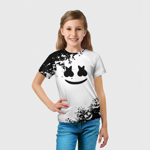 Детская футболка 3D с принтом Marshmello dj краски, вид сбоку #3