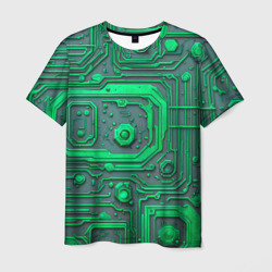 Мужская футболка 3D Неоновая плата с микросхемами и гайками