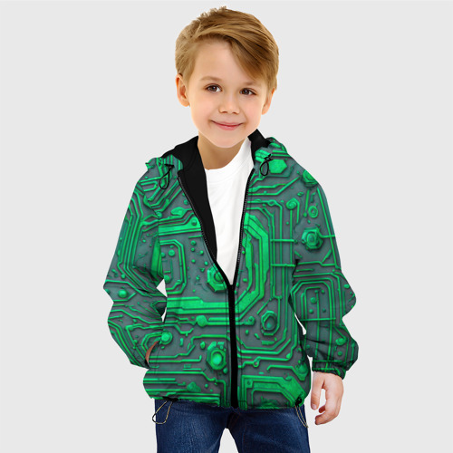 Детская куртка 3D Неоновая плата с микросхемами и гайками, цвет черный - фото 3