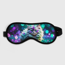 Пушистый котенок в бирюзово  фиолетовом боке – Маска для сна 3D с принтом купить