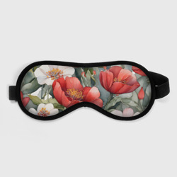 Красные и белые акварельные цветы – Маска для сна 3D с принтом купить