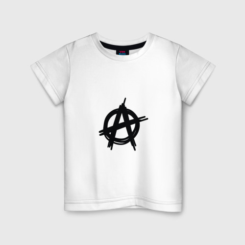 Детская футболка хлопок с принтом Символ анархии минимализм, вид спереди #2