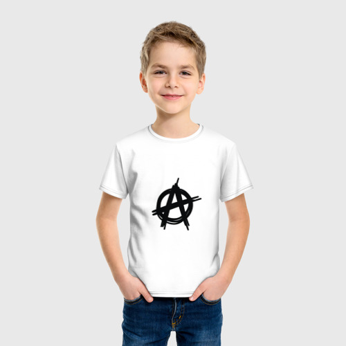 Детская футболка хлопок с принтом Символ анархии минимализм, фото на моделе #1