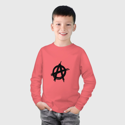 Детский лонгслив хлопок Символ анархии минимализм, цвет коралловый - фото 3