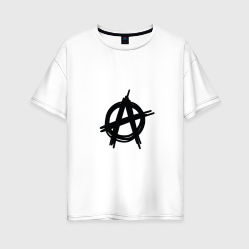 Женская футболка хлопок Oversize Символ анархии минимализм, цвет белый