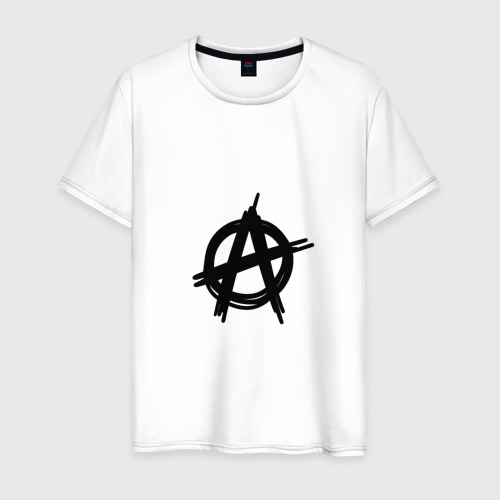 Мужская футболка из хлопка с принтом Символ анархии минимализм, вид спереди №1