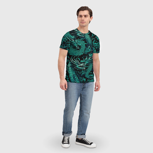 Мужская футболка 3D Дракон бирюзового цвета, цвет 3D печать - фото 5