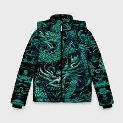 Зимняя куртка для мальчиков 3D Дракон бирюзового цвета