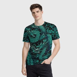 Мужская футболка 3D Дракон бирюзового цвета - фото 2