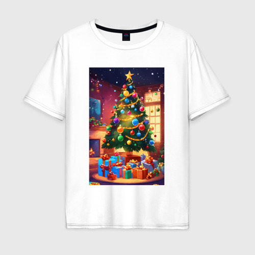 Мужская футболка хлопок Oversize с принтом Красочное рождество, вид спереди #2